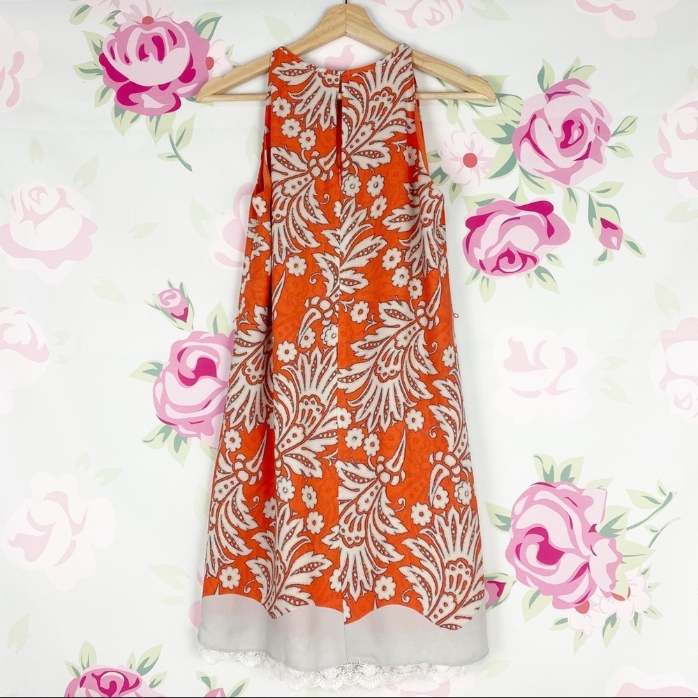 Loft Orange Paisley Floral Tropical Halter Mini Dress 0 - Picture 5 of 8